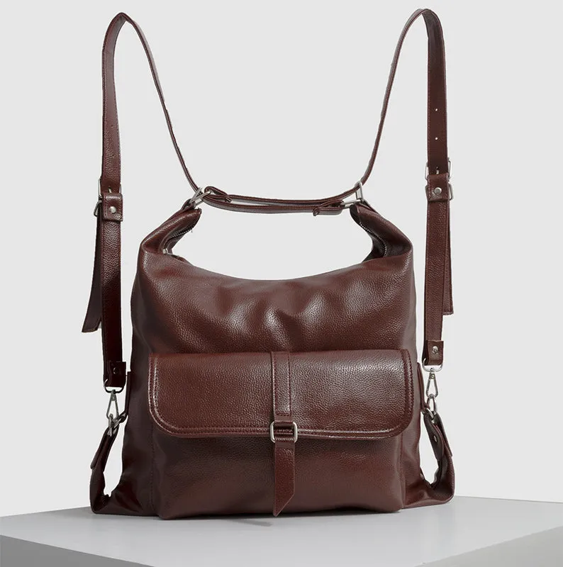 2-In-1 Leather Tote Backpack Shoulder Bag Retro Travel Day Pack Purse