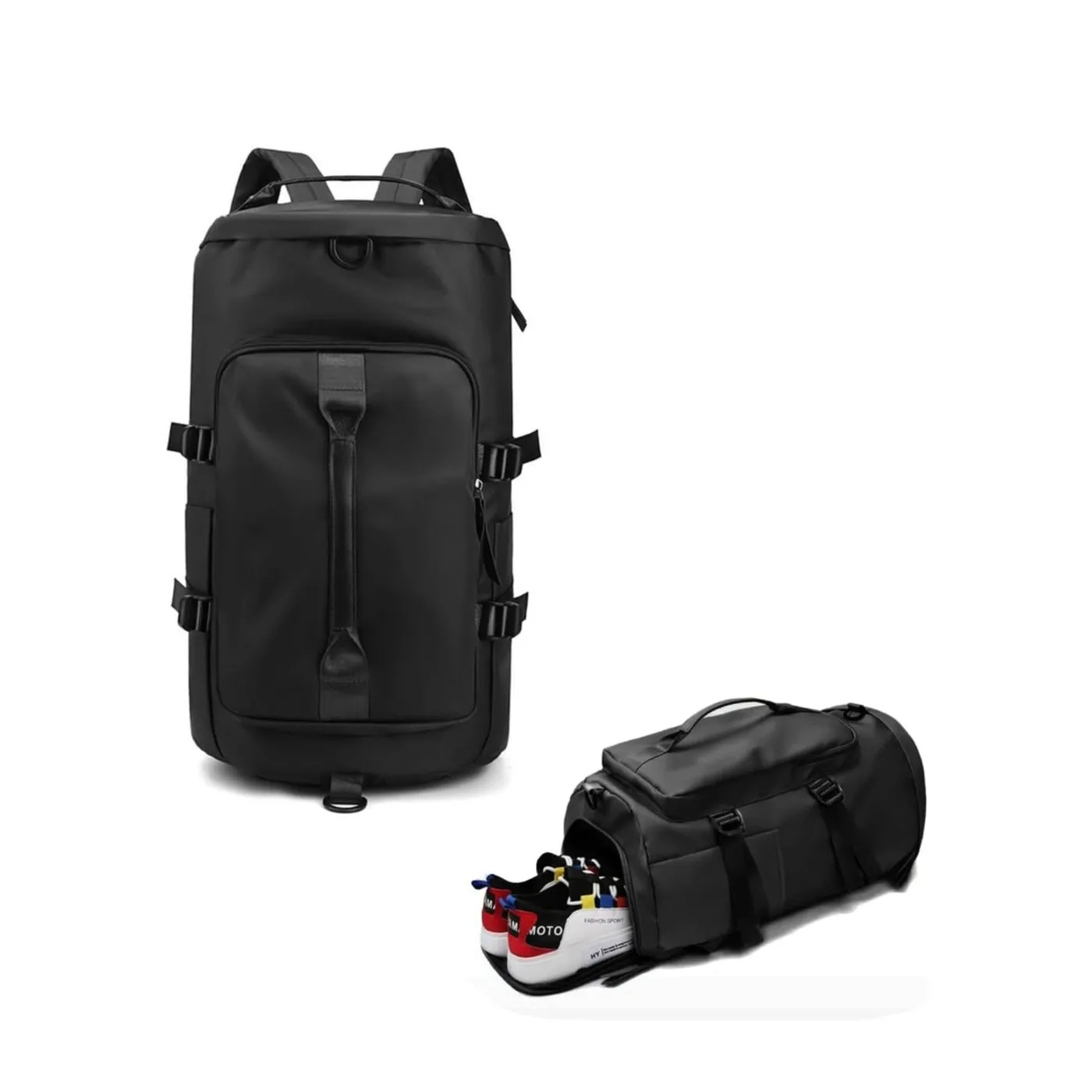 (42x31cm) Travel Backpack Sports Bag with Shoe / Wet Compartment - Black
