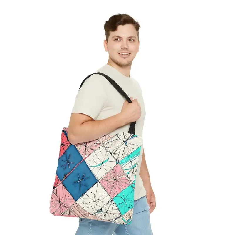 Abstract Square Pattern Print Tote Bag