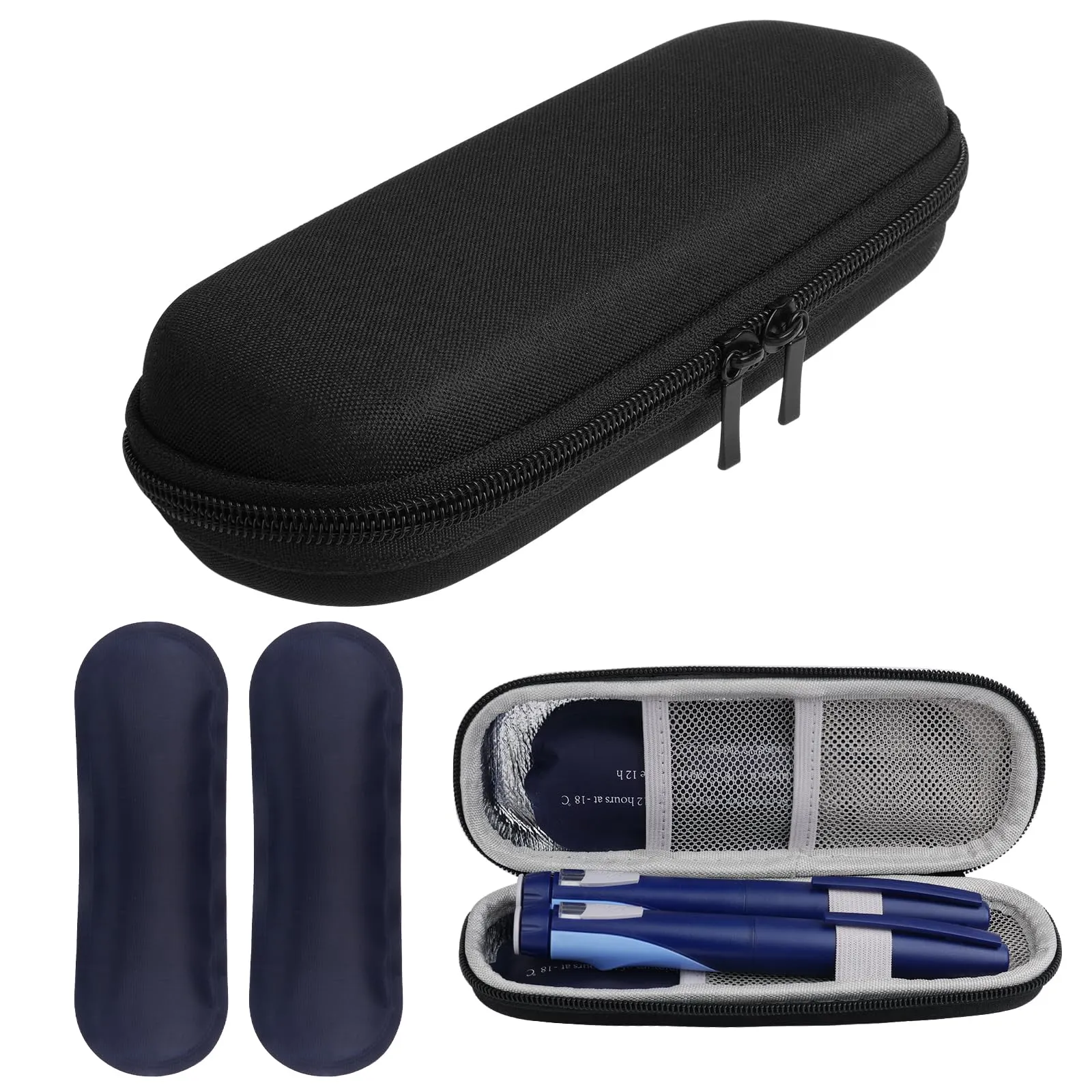 ACWOO insulin cooler bag, insulin pen cooler bag with 2 ice packs, TSA diabetic bag for insulin pen, diabetic accessories, epipen, syringes, insulin, travel diabetic bag, black black hard capsule
