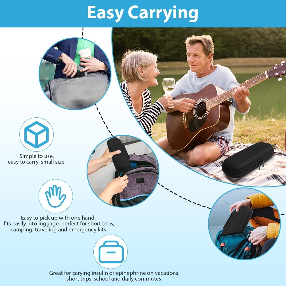 ACWOO insulin cooler bag, insulin pen cooler bag with 2 ice packs, TSA diabetic bag for insulin pen, diabetic accessories, epipen, syringes, insulin, travel diabetic bag, black black hard capsule