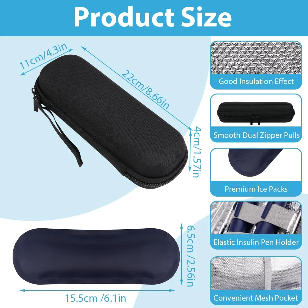 ACWOO insulin cooler bag, insulin pen cooler bag with 2 ice packs, TSA diabetic bag for insulin pen, diabetic accessories, epipen, syringes, insulin, travel diabetic bag, black black hard capsule