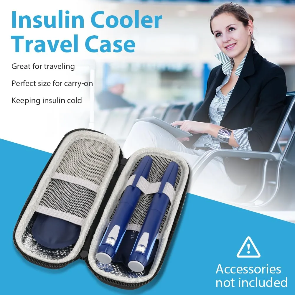 ACWOO insulin cooler bag, insulin pen cooler bag with 2 ice packs, TSA diabetic bag for insulin pen, diabetic accessories, epipen, syringes, insulin, travel diabetic bag, black black hard capsule