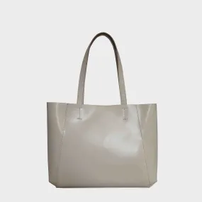'ADELA' Cream Smooth Real Leather Unlined Designer Tote Bag