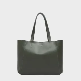 'ADELA' Khaki Smooth Real Leather Unlined Designer Tote Bag