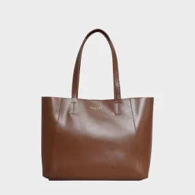 'ADELA' Tan Smooth Real Leather Unlined Designer Tote Bag