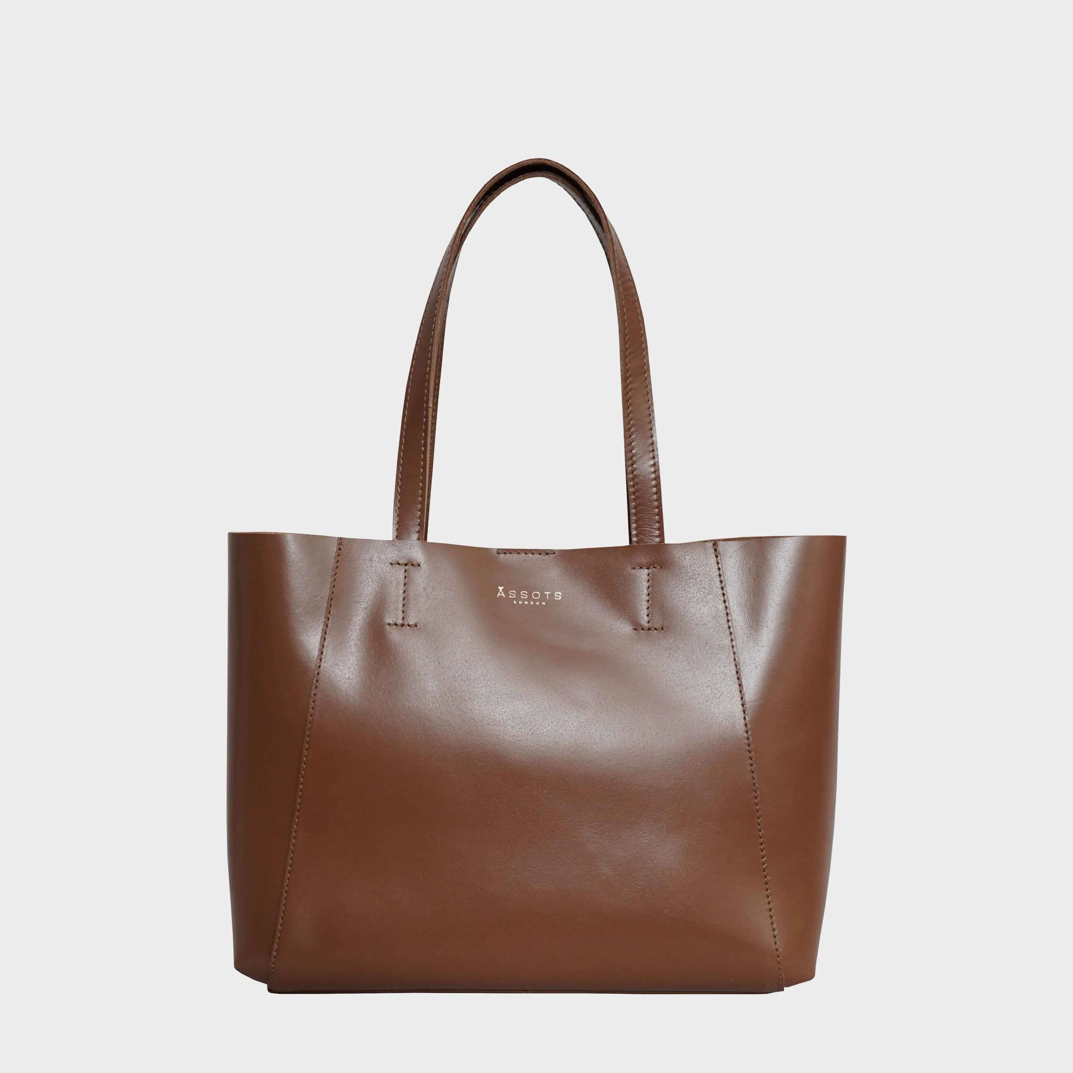'ADELA' Tan Smooth Real Leather Unlined Designer Tote Bag