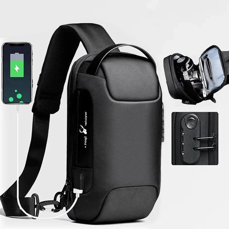 Anti-Theft Men's USB Crossbody Satchel Shoulder Bags Oxford Cloth Waterproof Multifunctional Travel Messenger Chest Waist Bag