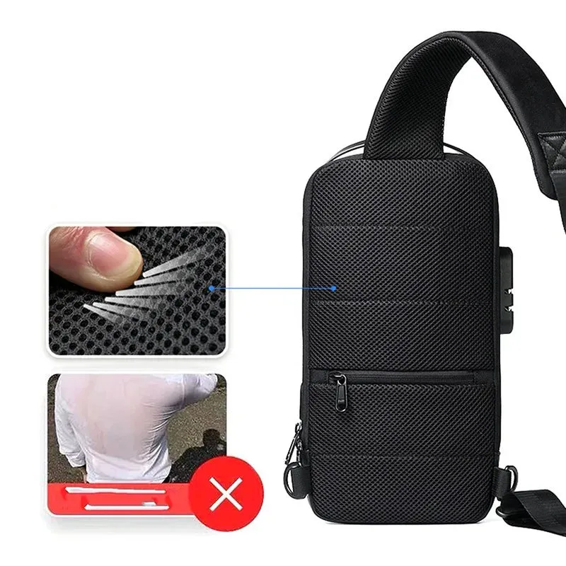 Anti-Theft Men's USB Crossbody Satchel Shoulder Bags Oxford Cloth Waterproof Multifunctional Travel Messenger Chest Waist Bag