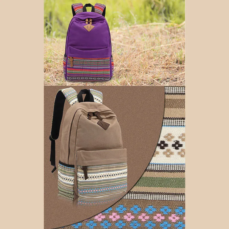 Backpack for Women Colorful Stripe Custom Canvas Student Sport Daypack