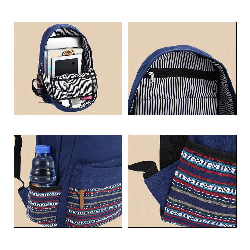 Backpack for Women Colorful Stripe Custom Canvas Student Sport Daypack