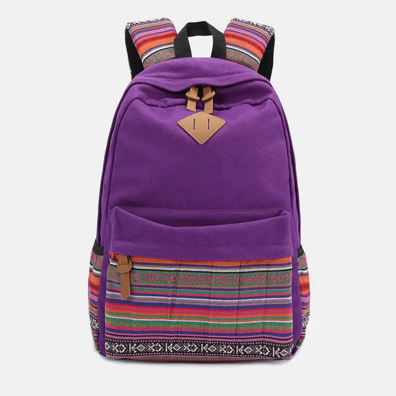 Backpack for Women Colorful Stripe Custom Canvas Student Sport Daypack