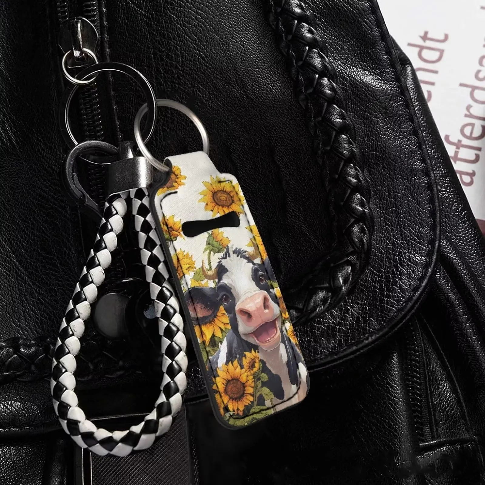 Baxinh Sunflower Cow Printed Chapstick Holder Keychain Clip-on Sleeve Chap Stick Pouch Lip Balm Holsteror Lipstick Tracker Safeguard