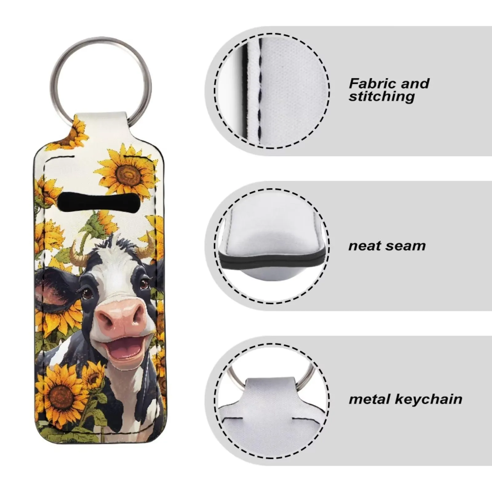 Baxinh Sunflower Cow Printed Chapstick Holder Keychain Clip-on Sleeve Chap Stick Pouch Lip Balm Holsteror Lipstick Tracker Safeguard