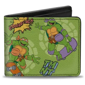 Bi-Fold Wallet - Teenage Mutant Ninja Turtles COWABUNGA Skateboarding Poses Greens