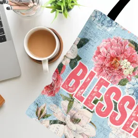 Blessed Blooms: Women's Small Tote Bag with White and Pink Flower Canvas