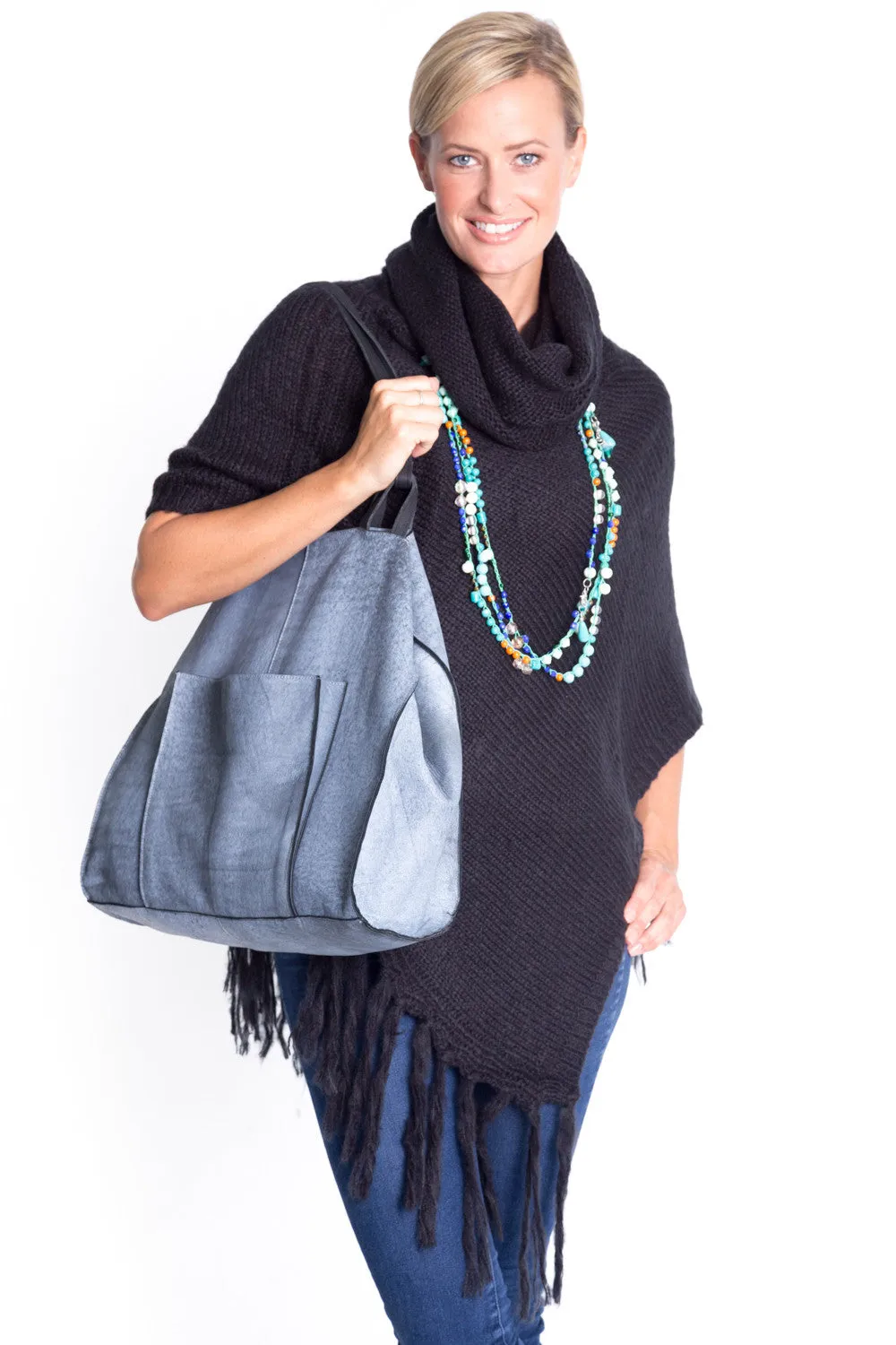 Blue Denim Leather Tote