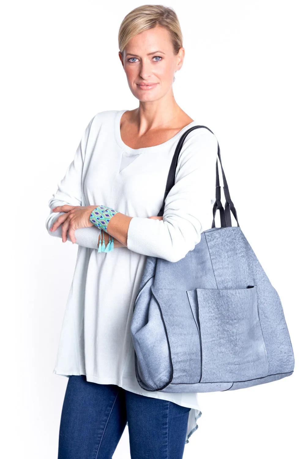 Blue Denim Leather Tote