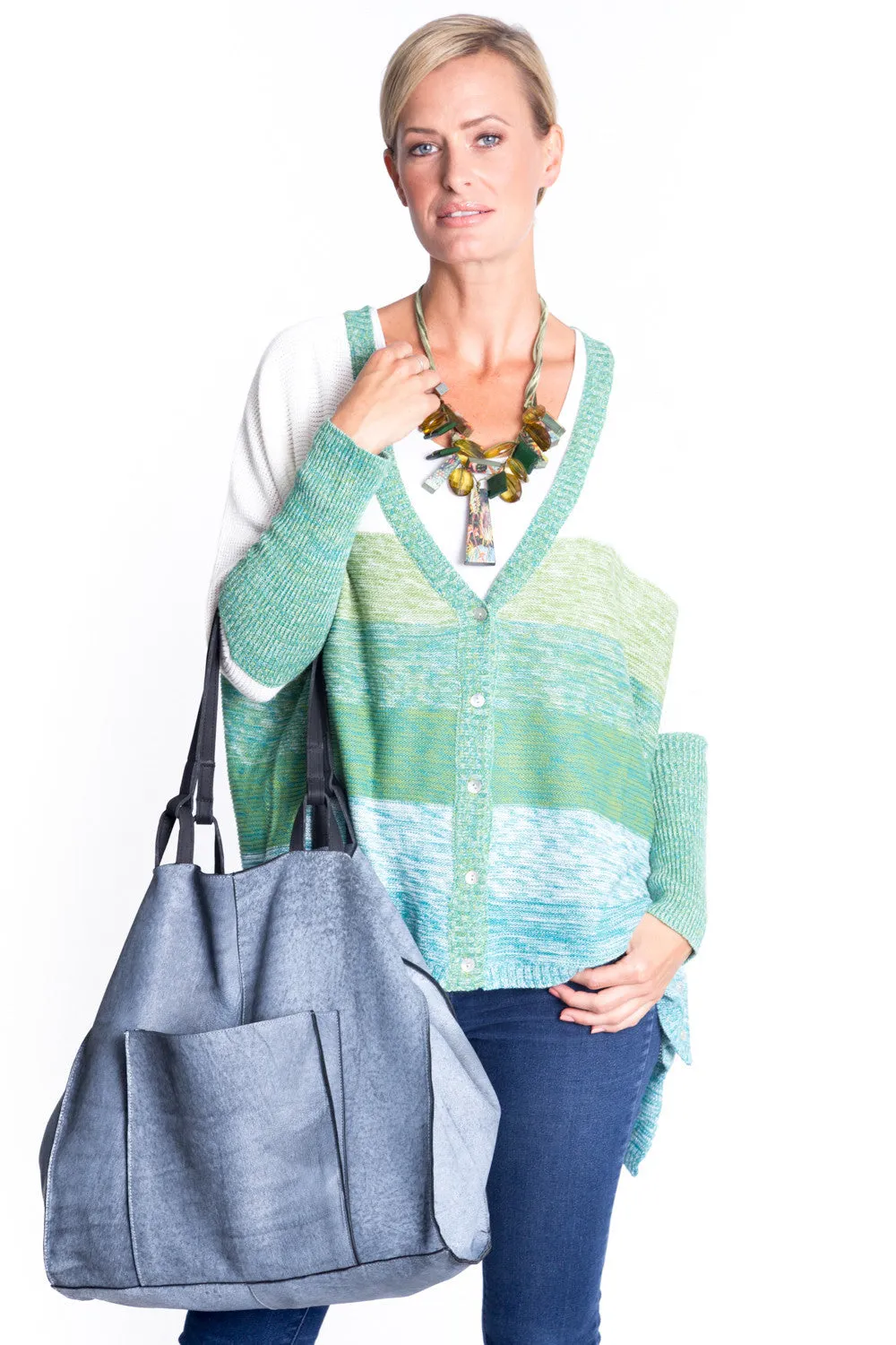 Blue Denim Leather Tote