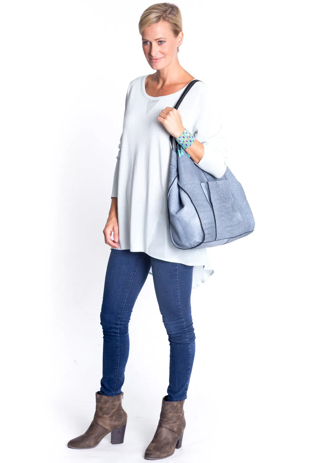 Blue Denim Leather Tote