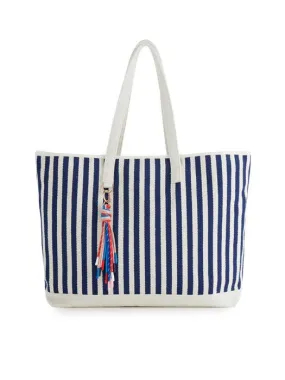 Blue stripped Tote with Tassel