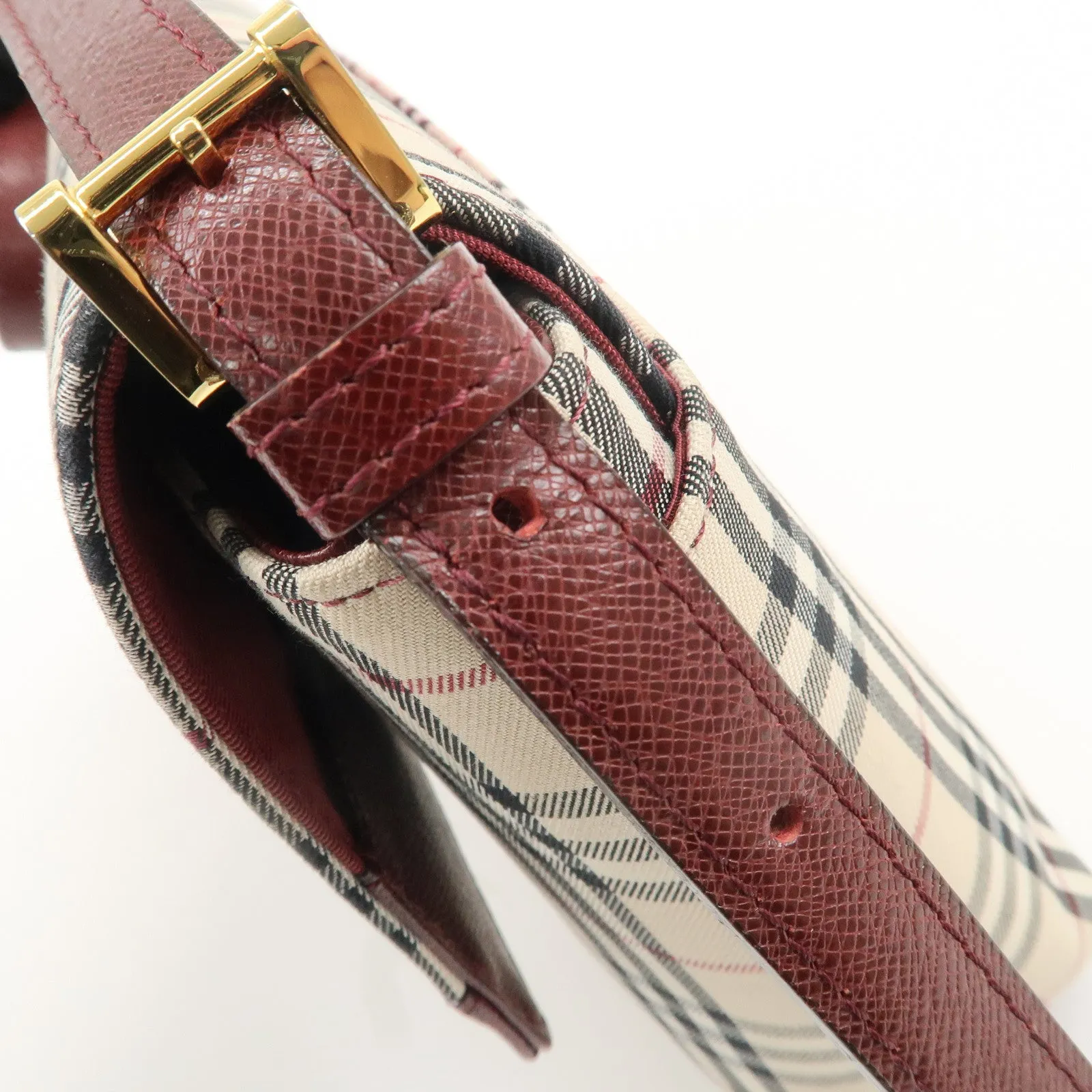 BURBERRY Canvas Leather Nova Plaid Shoulder Bag Hand Bag Bordeaux Used