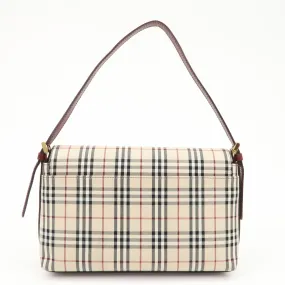 BURBERRY Canvas Leather Nova Plaid Shoulder Bag Hand Bag Bordeaux Used