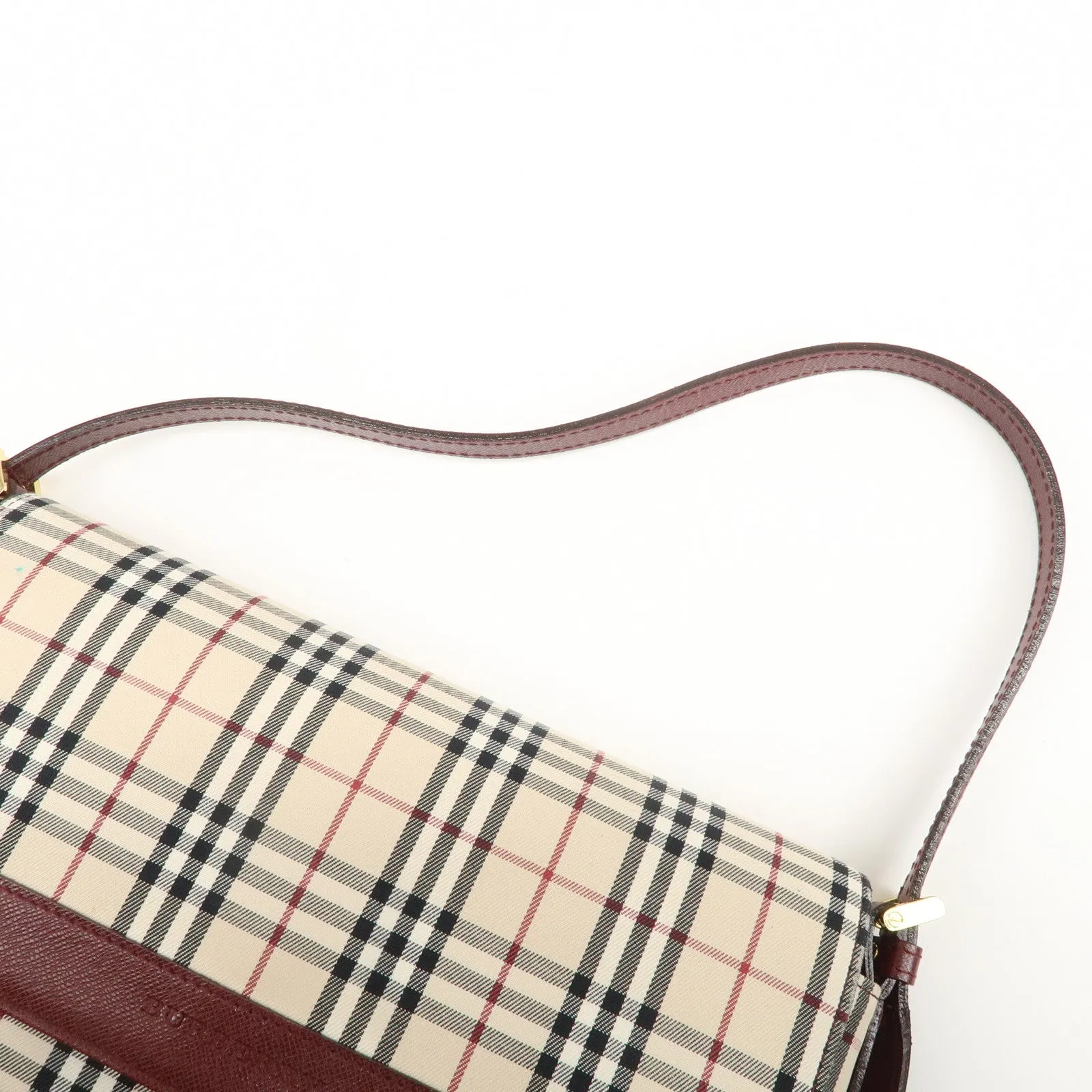 BURBERRY Canvas Leather Nova Plaid Shoulder Bag Hand Bag Bordeaux Used