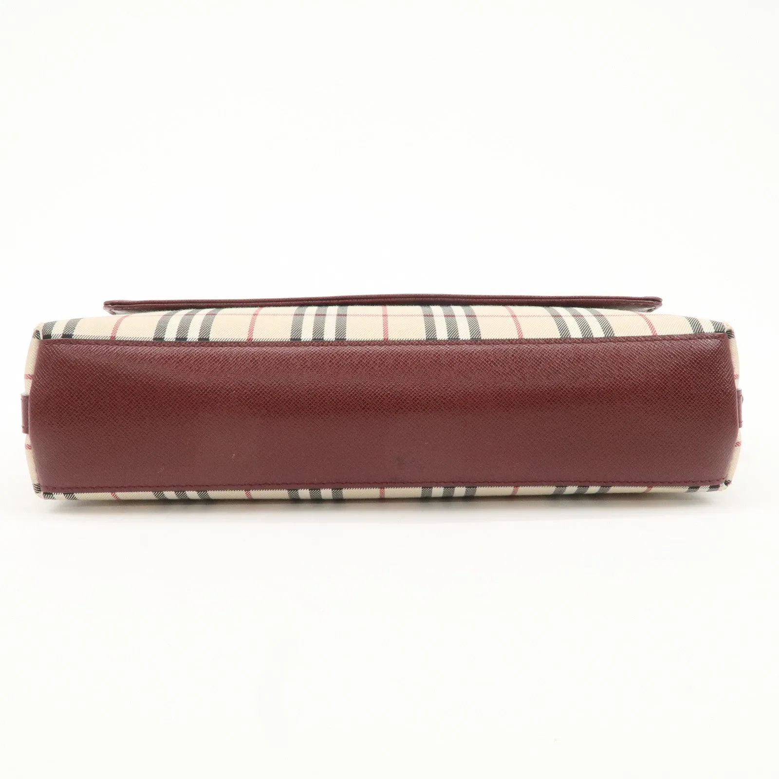 BURBERRY Canvas Leather Nova Plaid Shoulder Bag Hand Bag Bordeaux Used