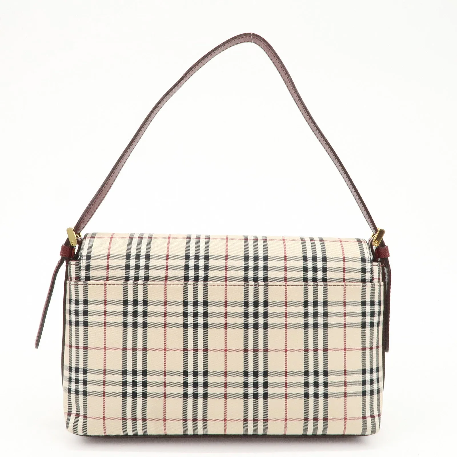 BURBERRY Canvas Leather Nova Plaid Shoulder Bag Hand Bag Bordeaux Used