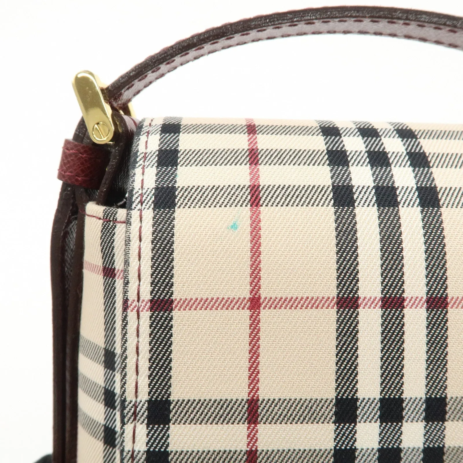 BURBERRY Canvas Leather Nova Plaid Shoulder Bag Hand Bag Bordeaux Used