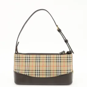 BURBERRY Canvas Leather Nova Plaid Shoulder Bag Hand Bag Used