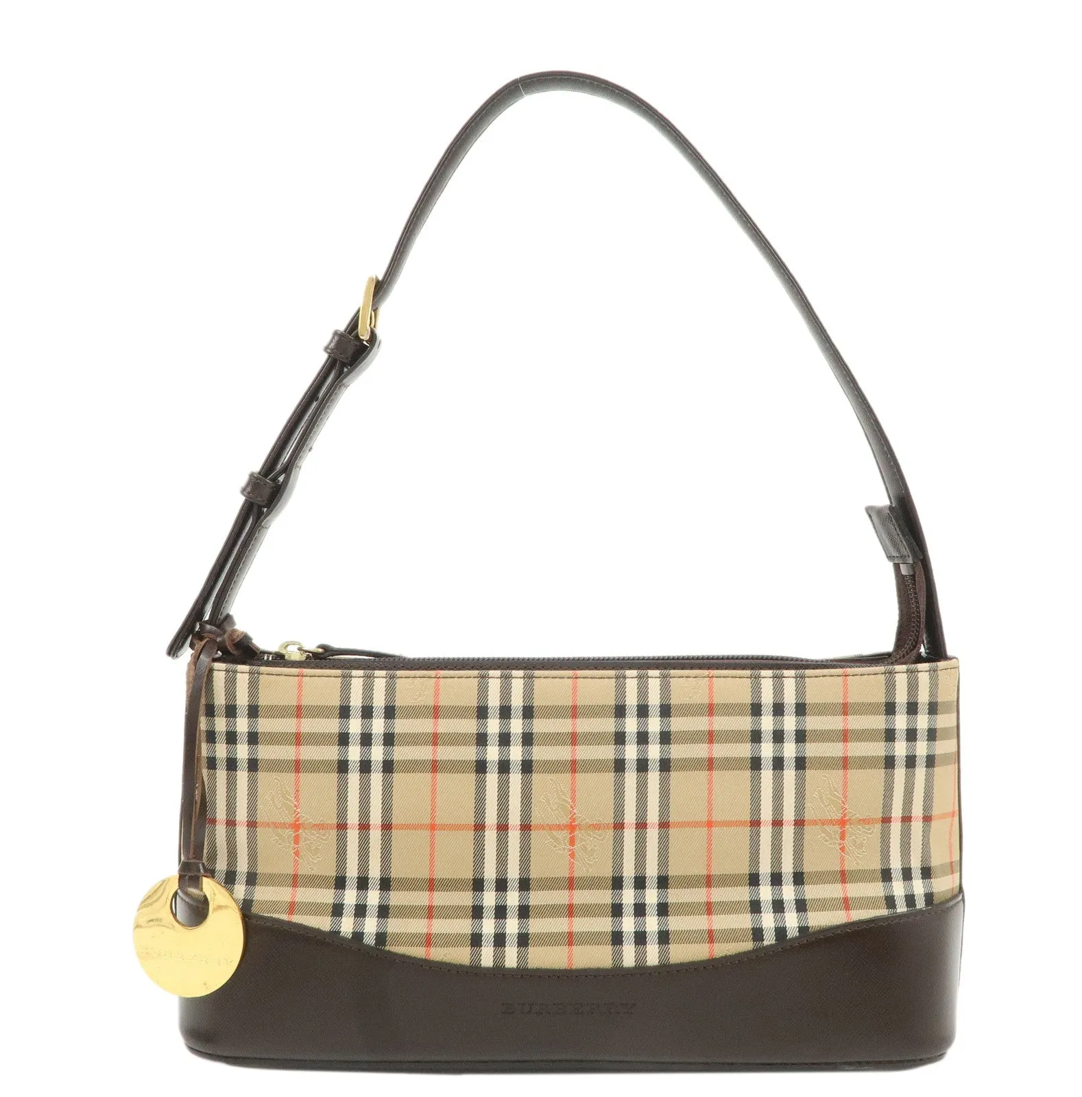 BURBERRY Canvas Leather Nova Plaid Shoulder Bag Hand Bag Used