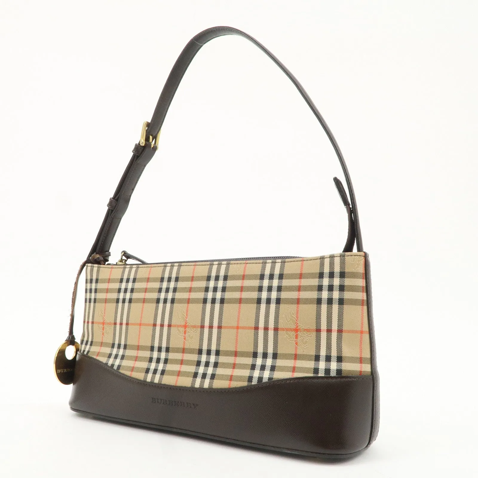 BURBERRY Canvas Leather Nova Plaid Shoulder Bag Hand Bag Used