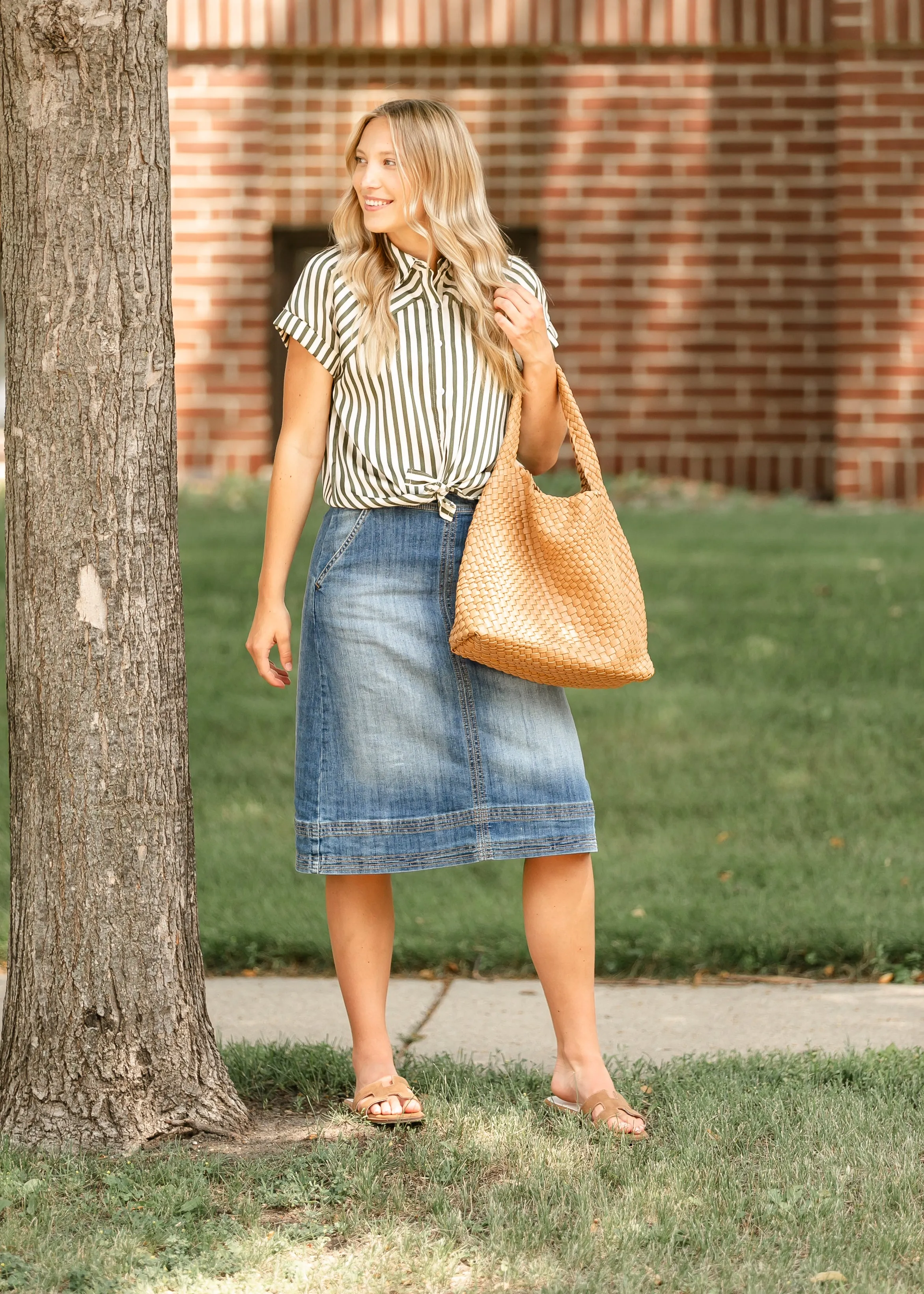 Camel Large Woven Vegan Leather Shoulder Bag