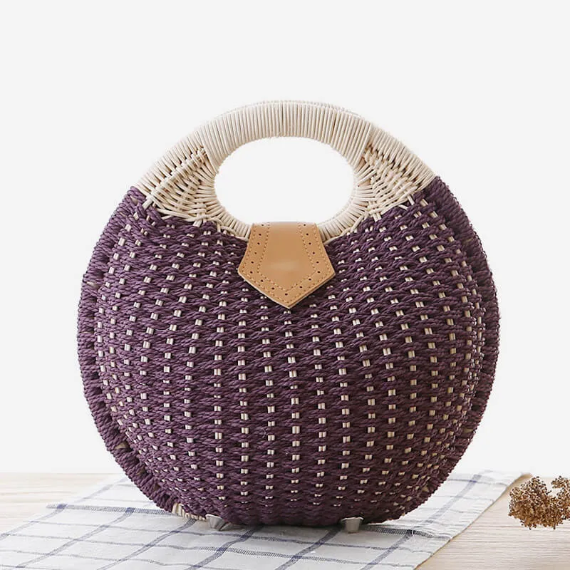 Casual Rattan Round Handbag