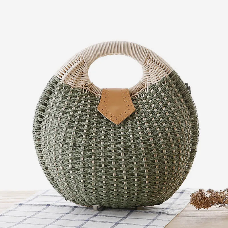 Casual Rattan Round Handbag