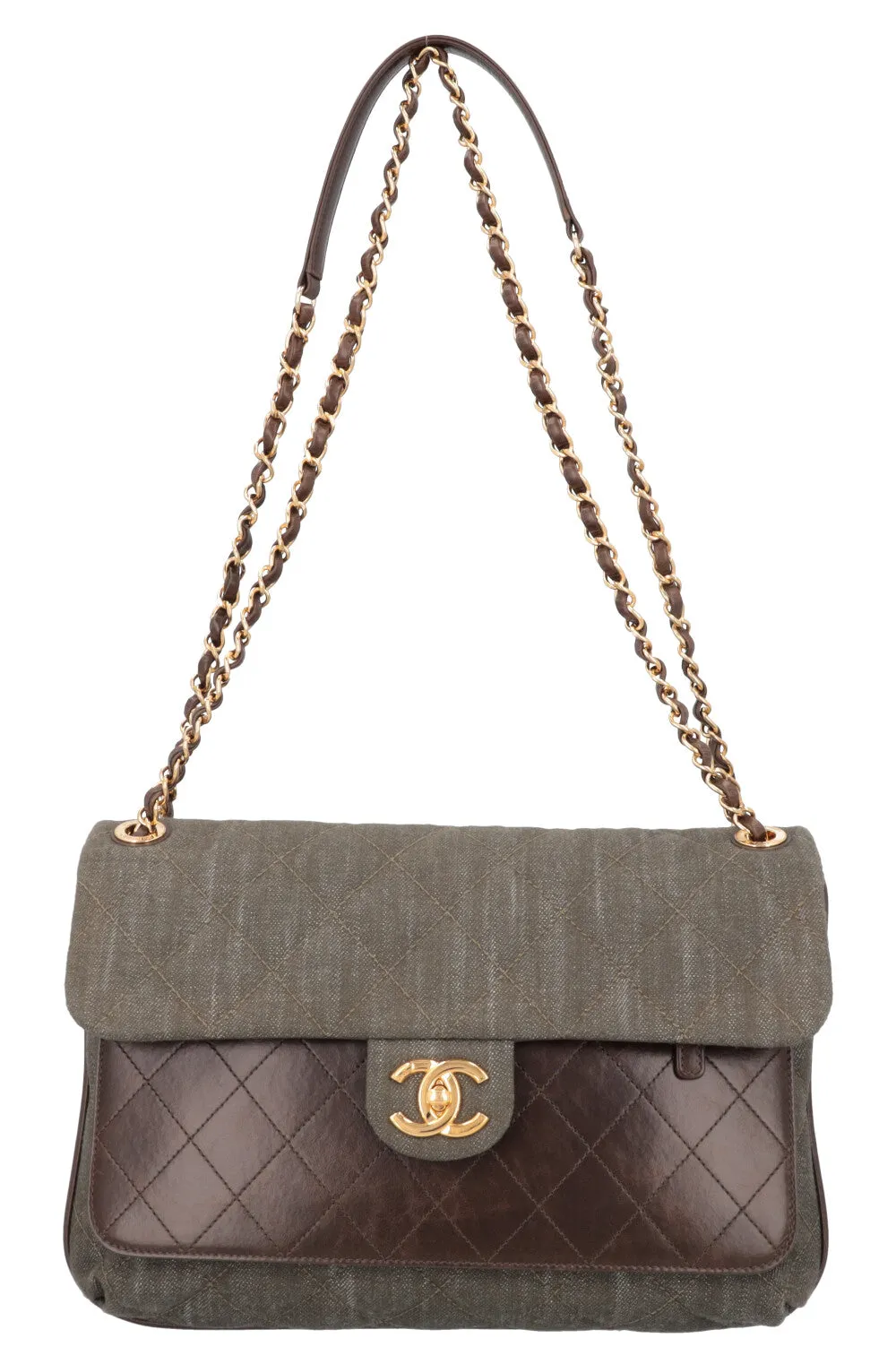 CHANEL 2016 Single Flap Large Green Brown