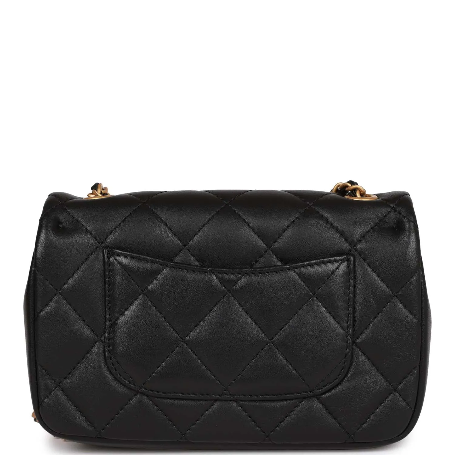Chanel Mini Rectangular Heart Flap Bag Black Lambskin Aged Gold Hardware