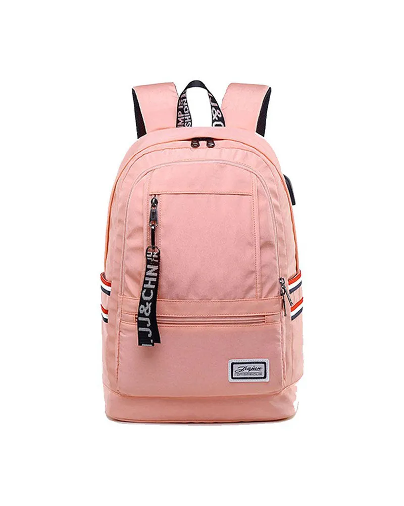 Chic School Backpack for Girls Waterproof Bookbag with USB Charging Port Pink/Black