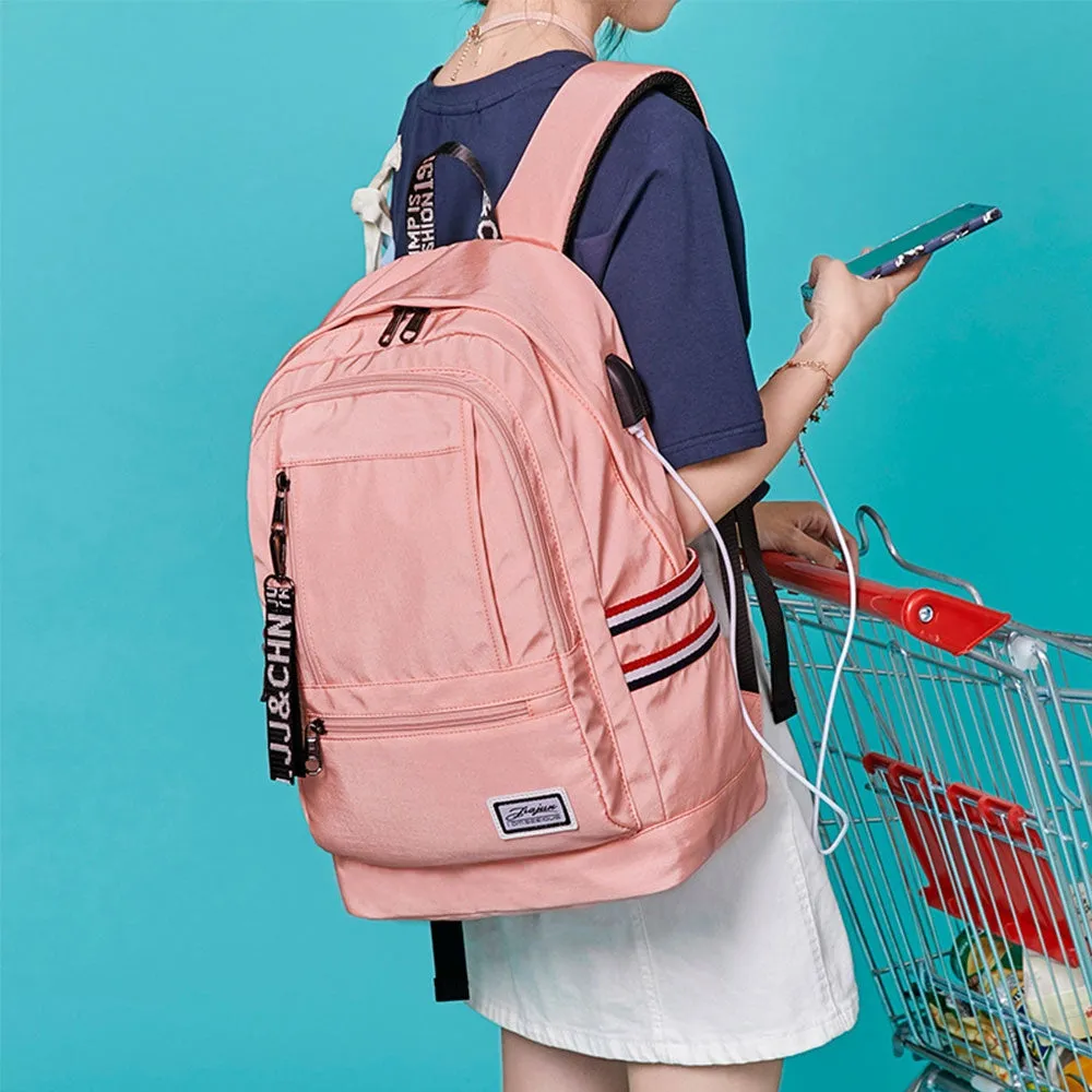 Chic School Backpack for Girls Waterproof Bookbag with USB Charging Port Pink/Black