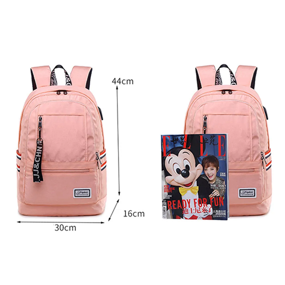 Chic School Backpack for Girls Waterproof Bookbag with USB Charging Port Pink/Black