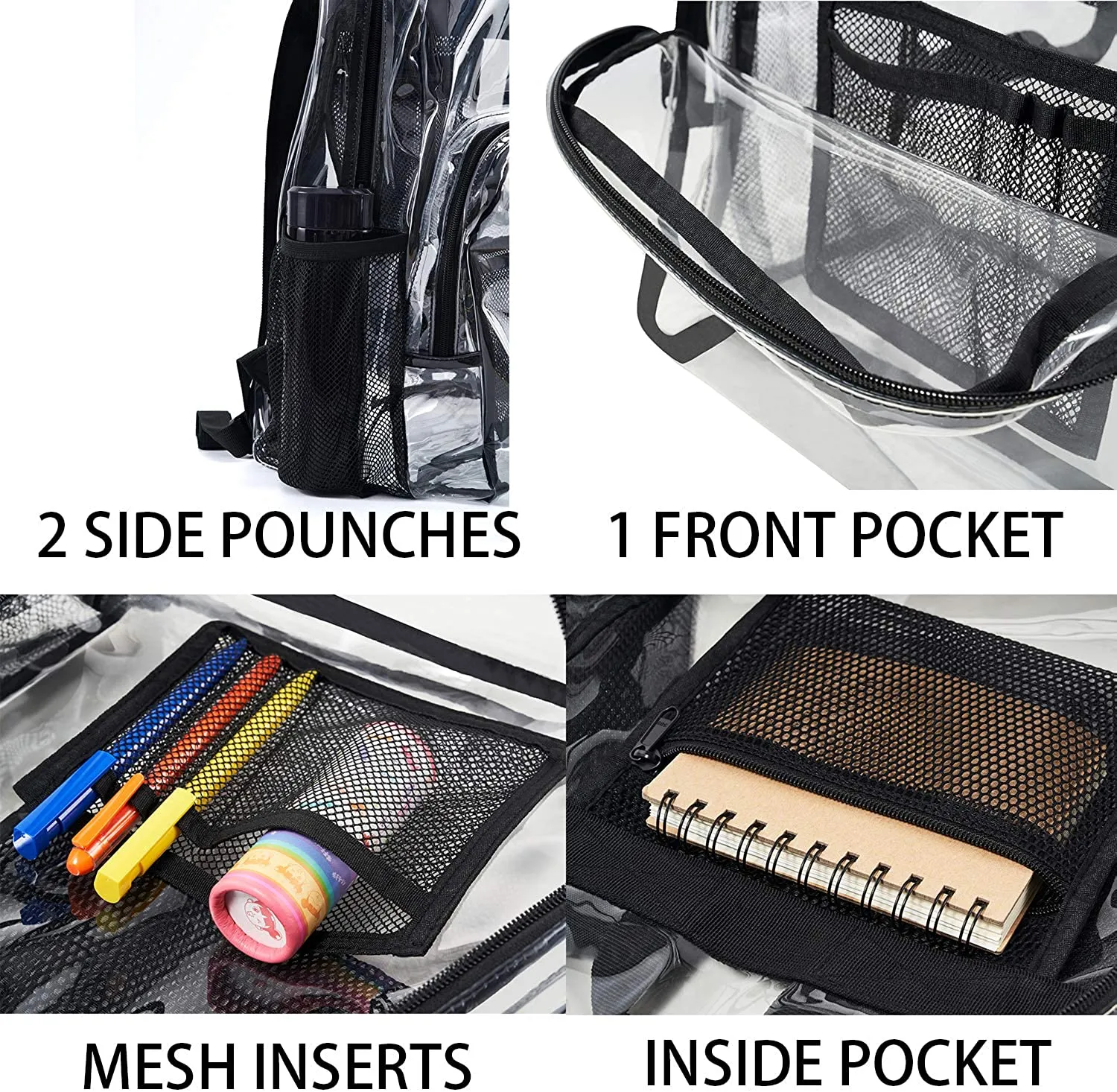 Classic Designs Black Durable Heavy Duty Clear Backpack