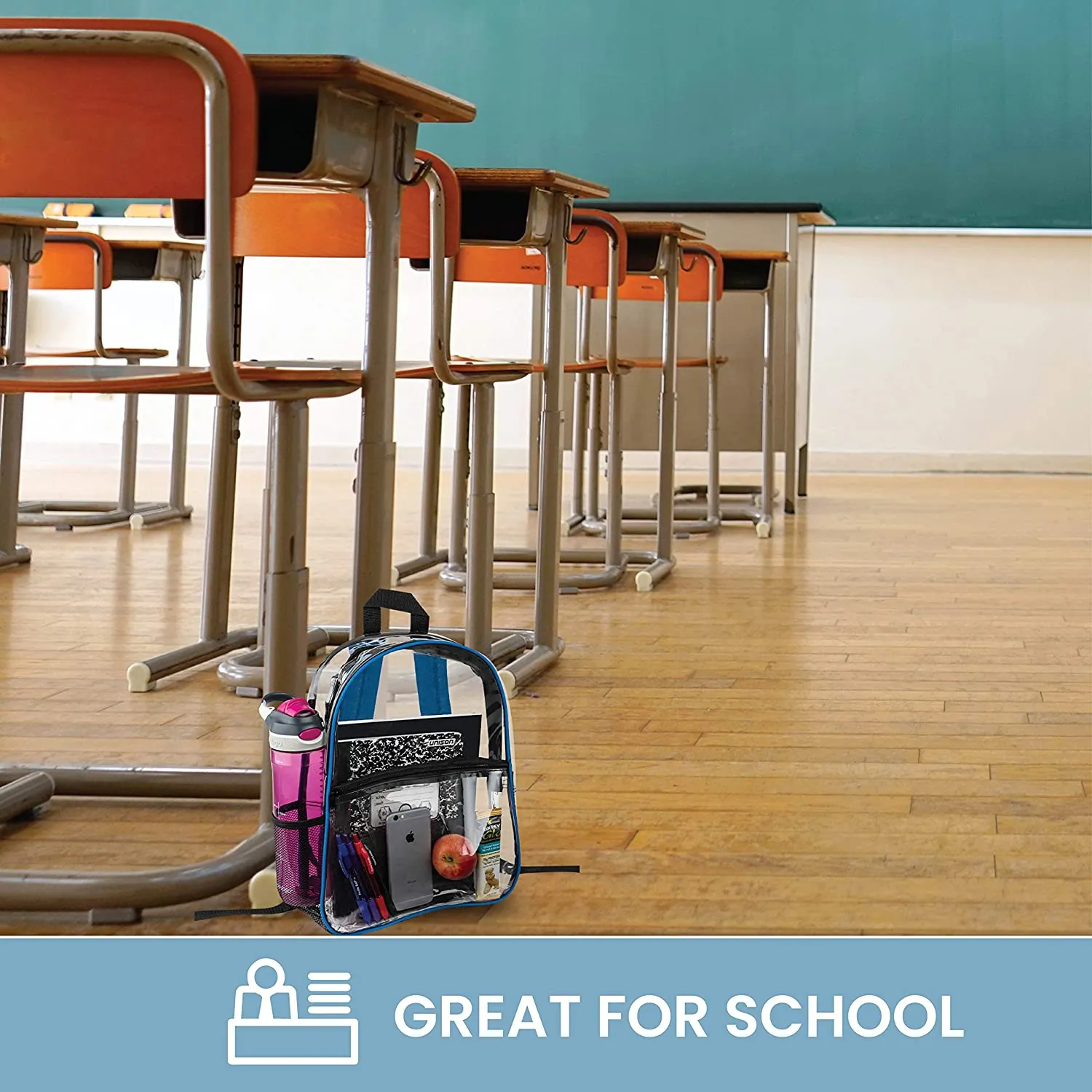 Clear Backpack Security Approved - Reinforced Straps & Front Accessory Pocket 12" x 5" x 12"
