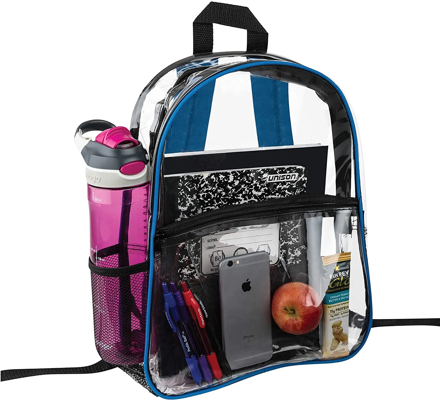 Clear Backpack Security Approved - Reinforced Straps & Front Accessory Pocket 12" x 5" x 12"