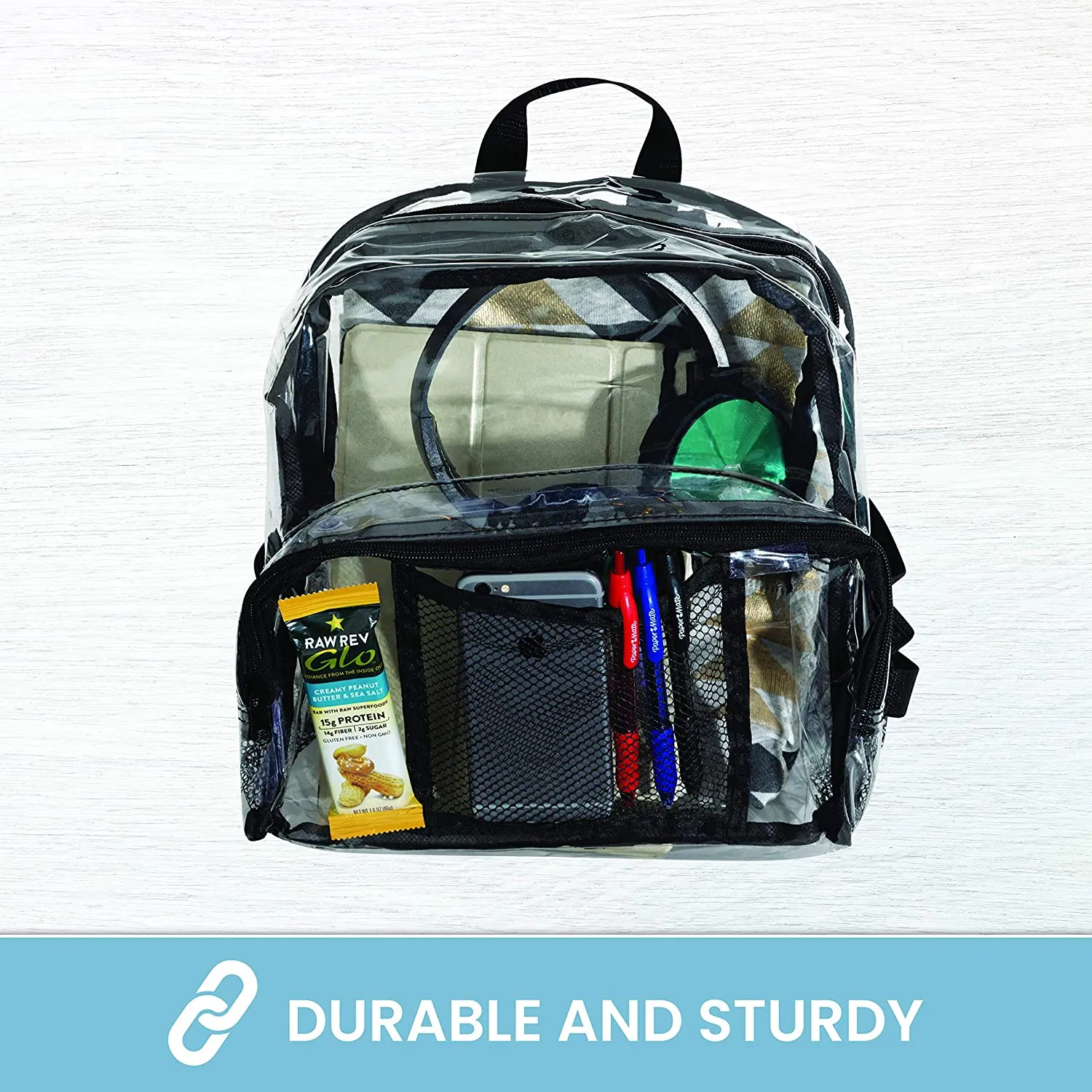 Clear Backpack Security Approved - Reinforced Straps & Front Accessory Pocket 12" x 5" x 12"