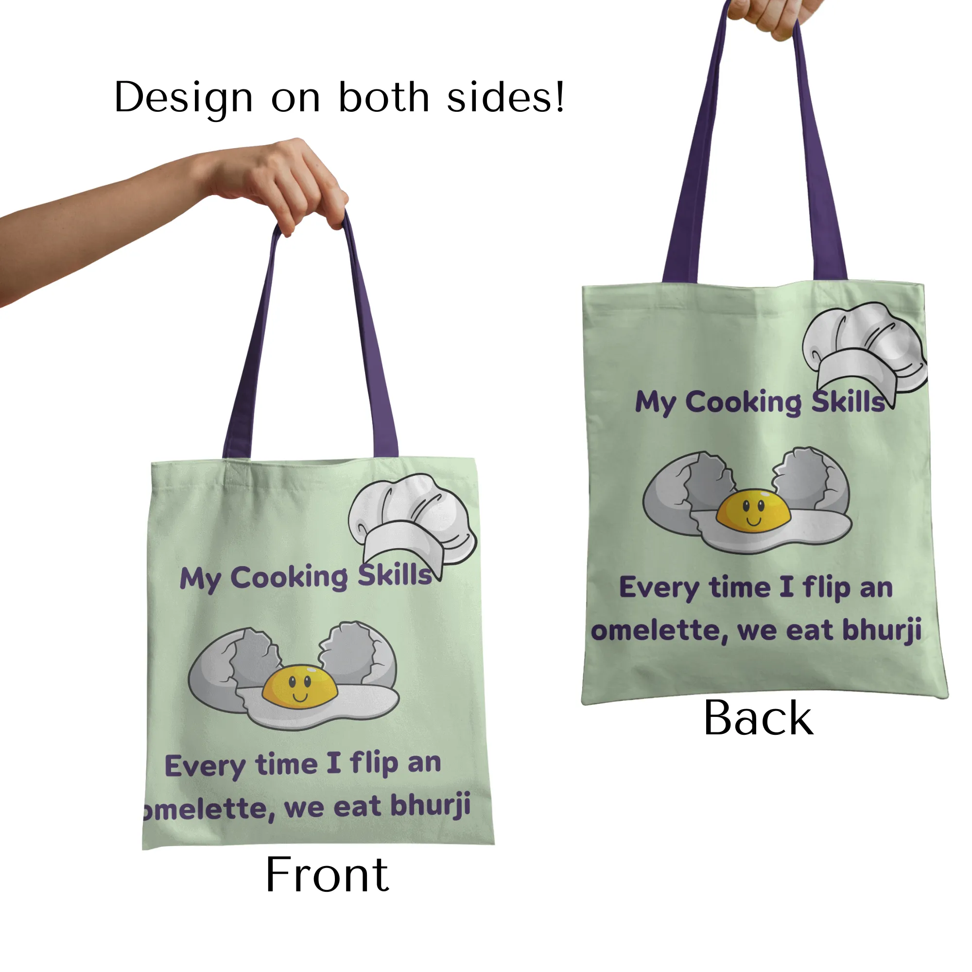 Cooking Skills Omlette to Bhurji Tote bag with Zipper Light Green