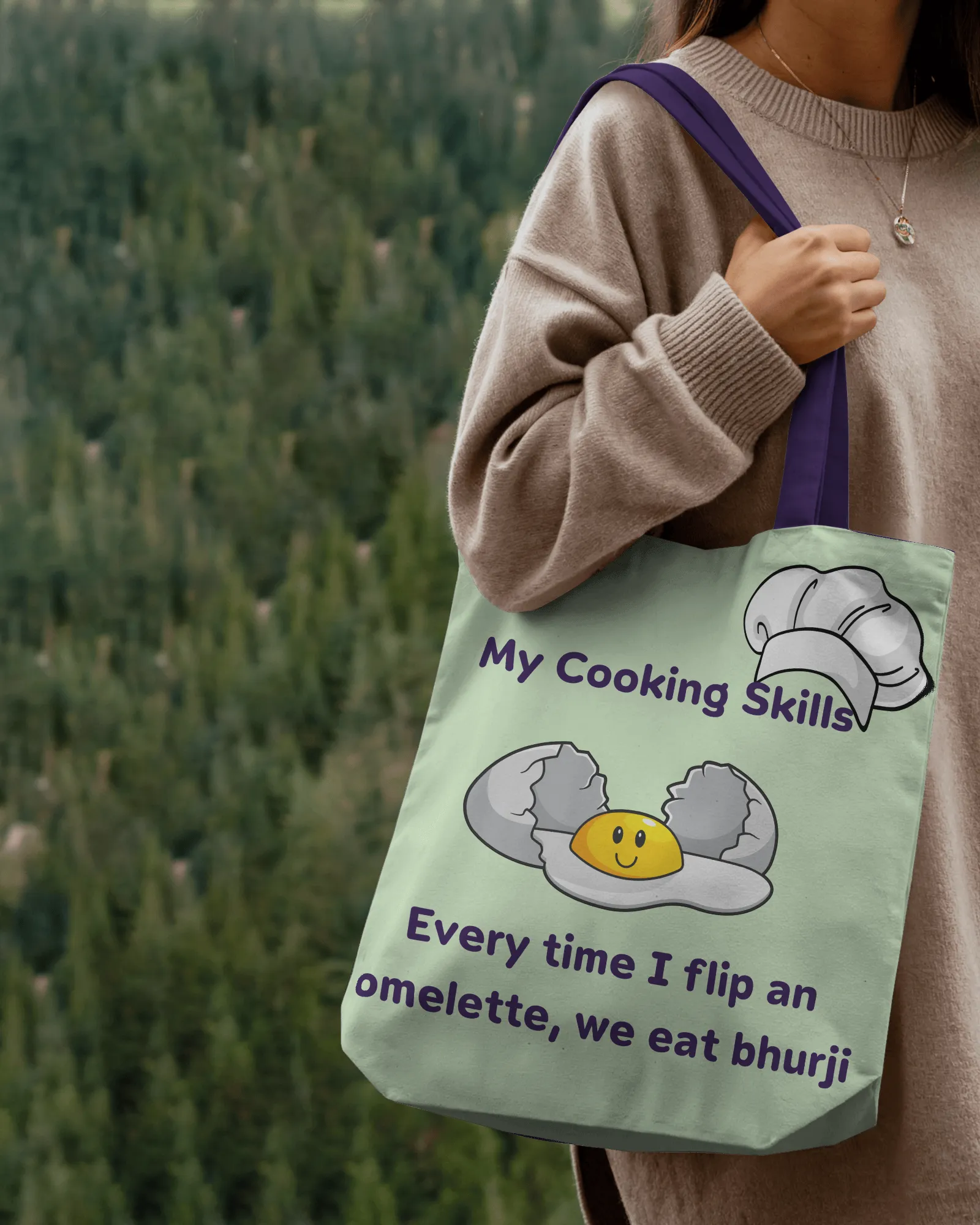 Cooking Skills Omlette to Bhurji Tote bag with Zipper Light Green