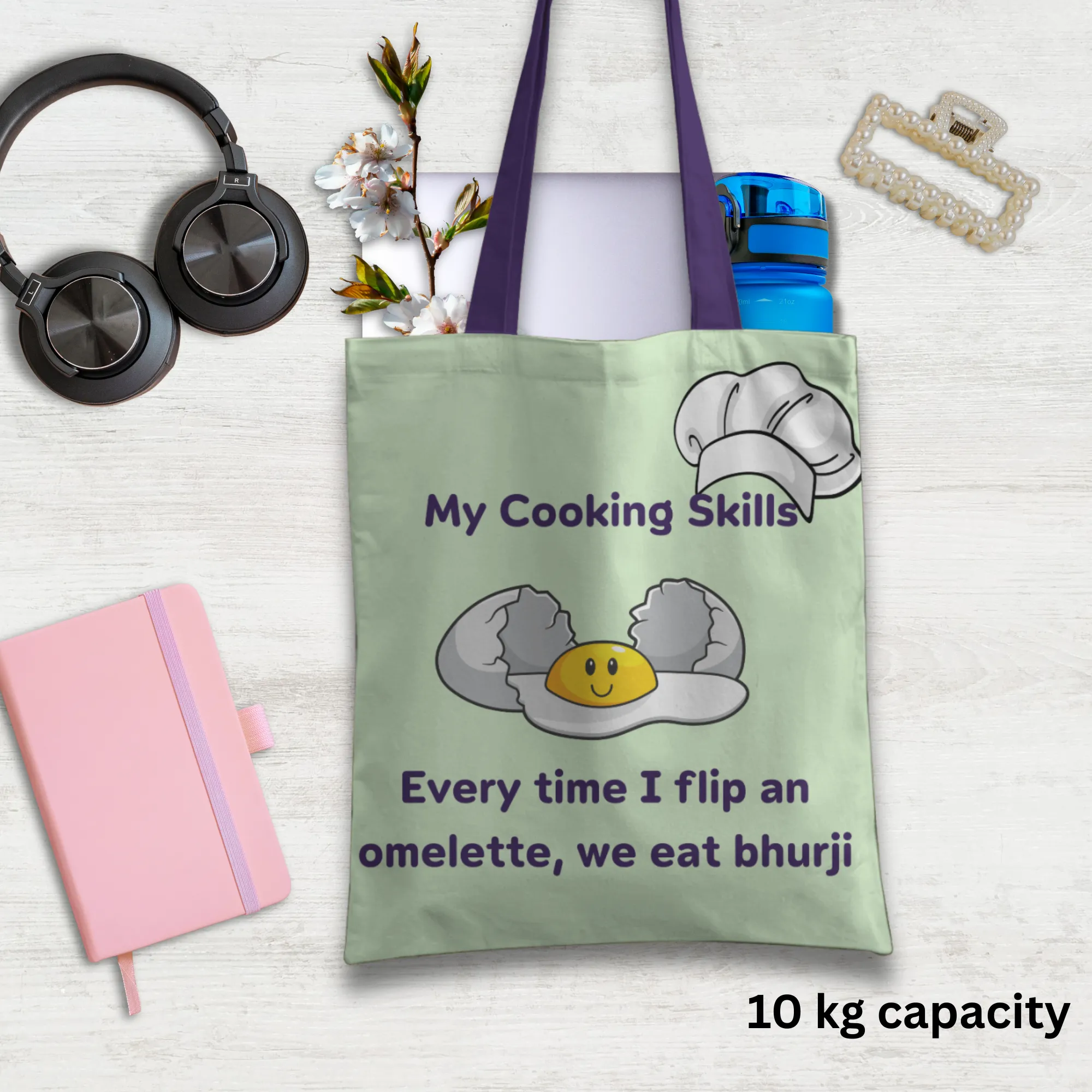 Cooking Skills Omlette to Bhurji Tote bag with Zipper Light Green