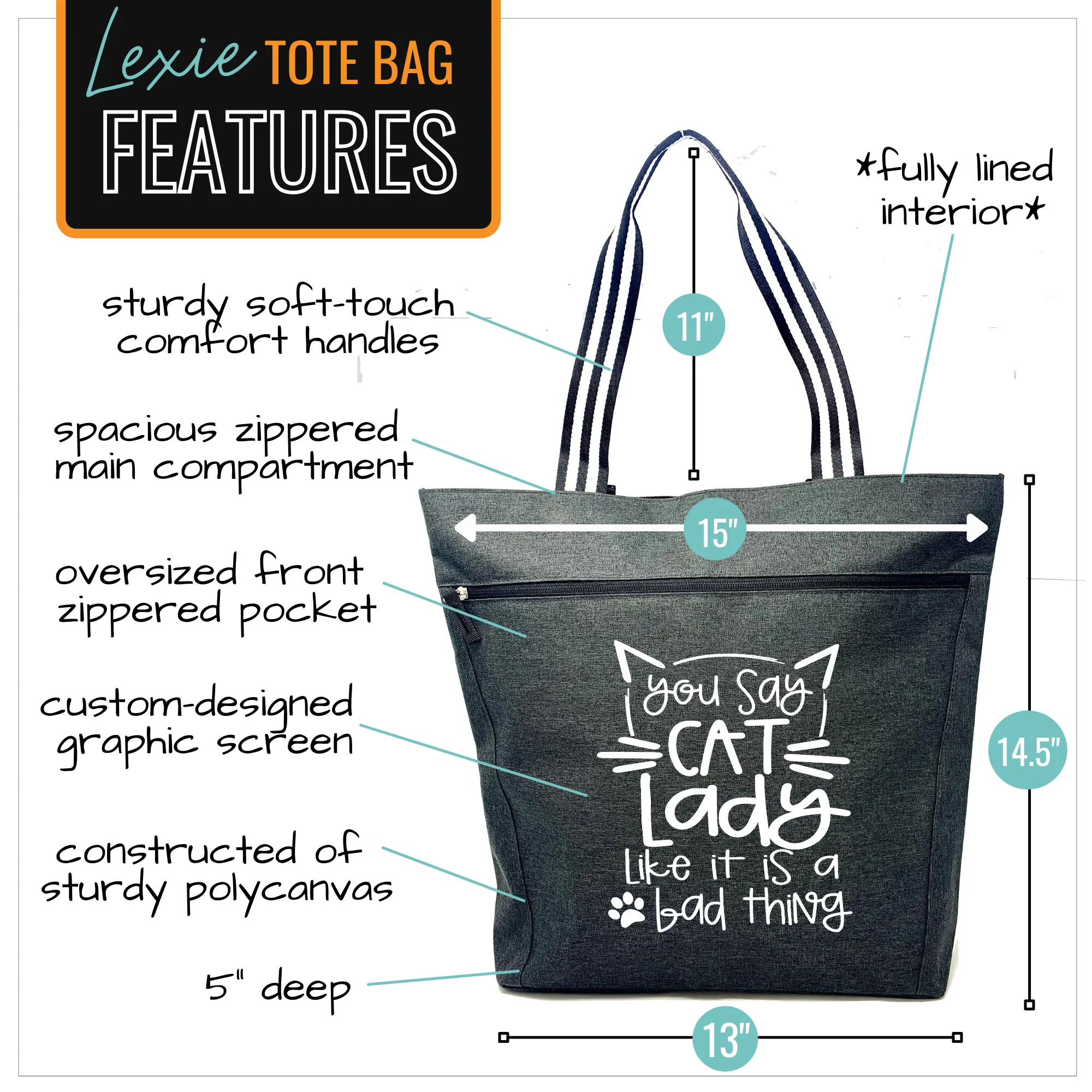 Crazy Cat Lady Lexie Black Tote Bag for Cat Lovers